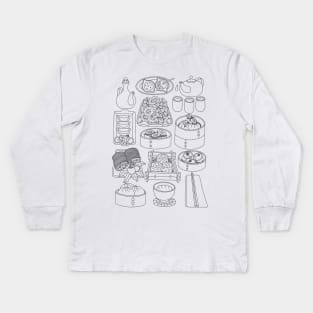 Dim Sum Line Art Kids Long Sleeve T-Shirt